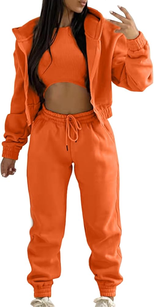 SNKSDGM Women's Two Piece Outfits Solid Color Long Sleeve Sleeveless Crewneck Tops with Sweatpants Workout Lounge Pajamas