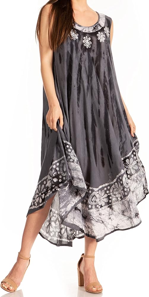 Sakkas Alexis Embroidered Long Sleeveless Floral Caftan Dress/Cover Up