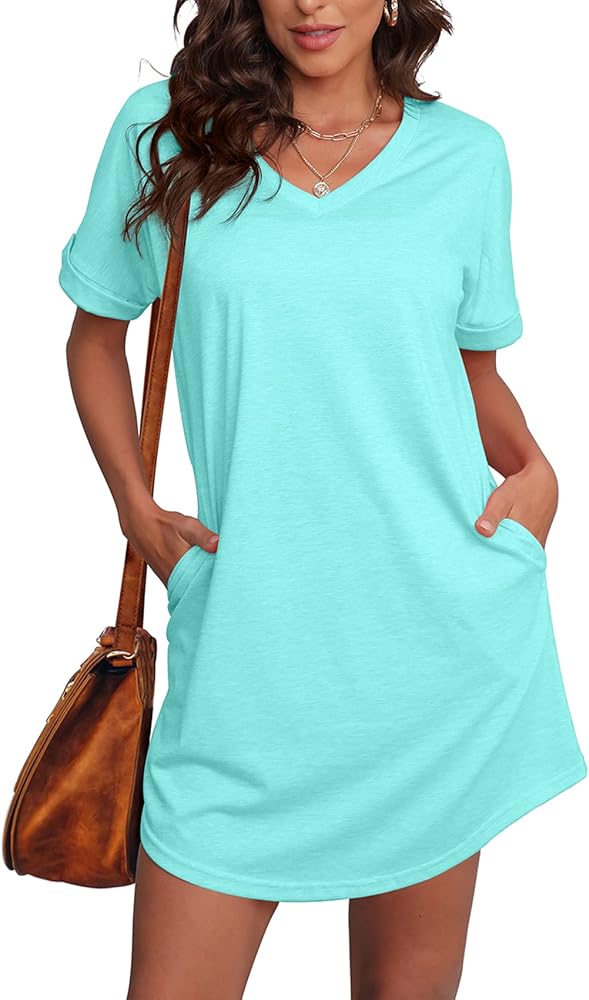 SAMPEEL Summer Dresses for Women Short Sleeve with Pockets T Shirt with Pockets