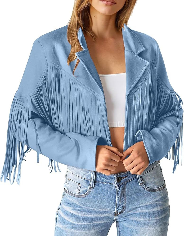 Women's Faux Suede Jacket Long Lapel Sleeveless Drape Open Front PU Cardigan Vegan Crop Tassel Moto Biker Coat 2024