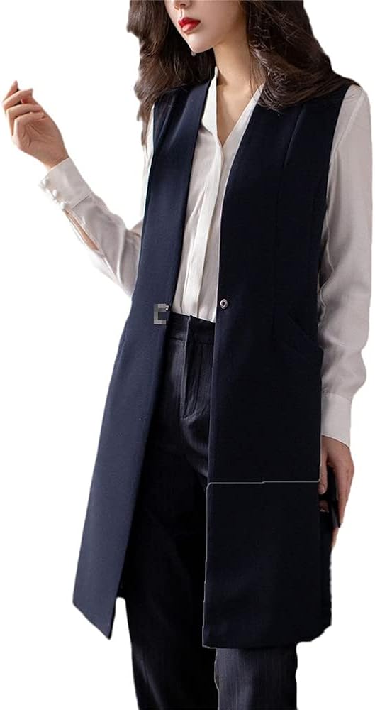 Spring Classic Long Vest Women Elegant Suit Vest Sleeveless Jackets Outerwear Office Lady Slim Waistcoat