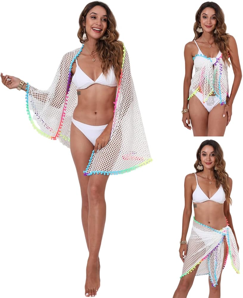 K-Elewon Crochet Sarong Swimsuit Coverup for Women Bathing Suit Cover ups Sexy Bikini Scarf Beach Swimwear Wrap Skirt