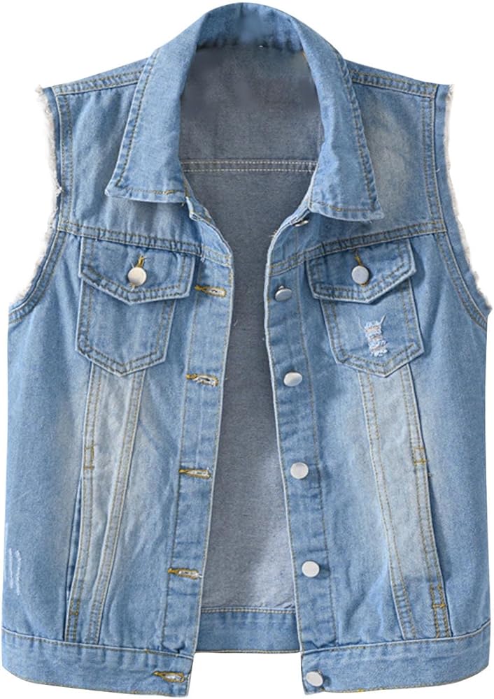 RKSTN Womens Plain Vest Coat Sleeveless Denim Jacket 2024 Fall Fashion Outerwear Tops Casual Sexy Waistcoat Plus Size Coats