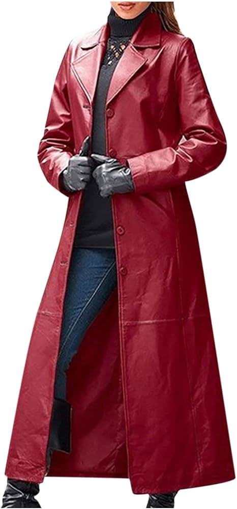 INESVER Leather Jacket for Women, Sales Today Clearance Winter Warm Trench Coats Loose Open Front Long Parka Oversizes Gothic Long Pea Coat with Pockets Outerwear