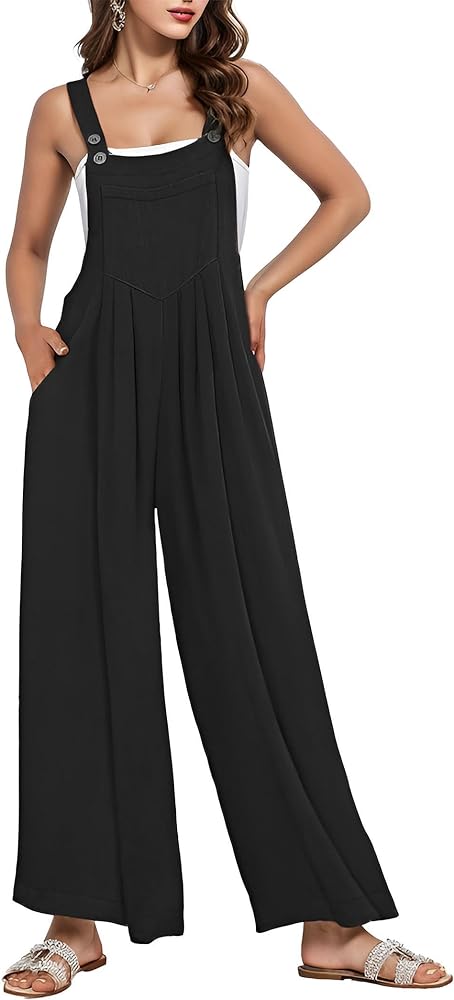 Womens Overalls Casual Wide Leg Jumpsuits Bib Summer Rompers Jumpers Sleeveless Loose Straps With Pockets Outfits