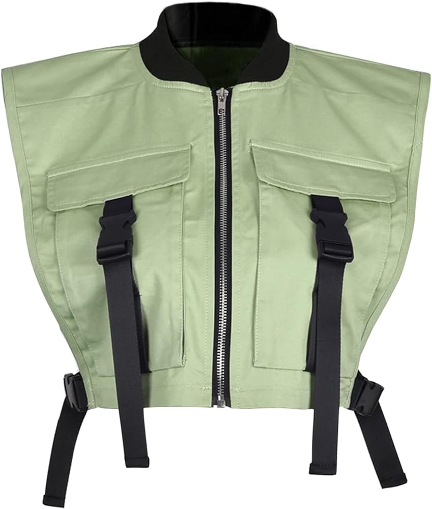 HaoMay Women's Y2K Cropped Buckle Vest Military Tactical Club Full-Zip Jacket