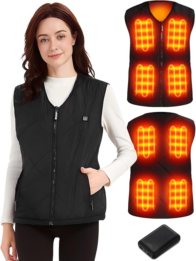 Women Heated Vest with Battery Pack, Collarless Lightweight Heated Jacket Vest, 5 Heating Levels, 8 Heating Zones