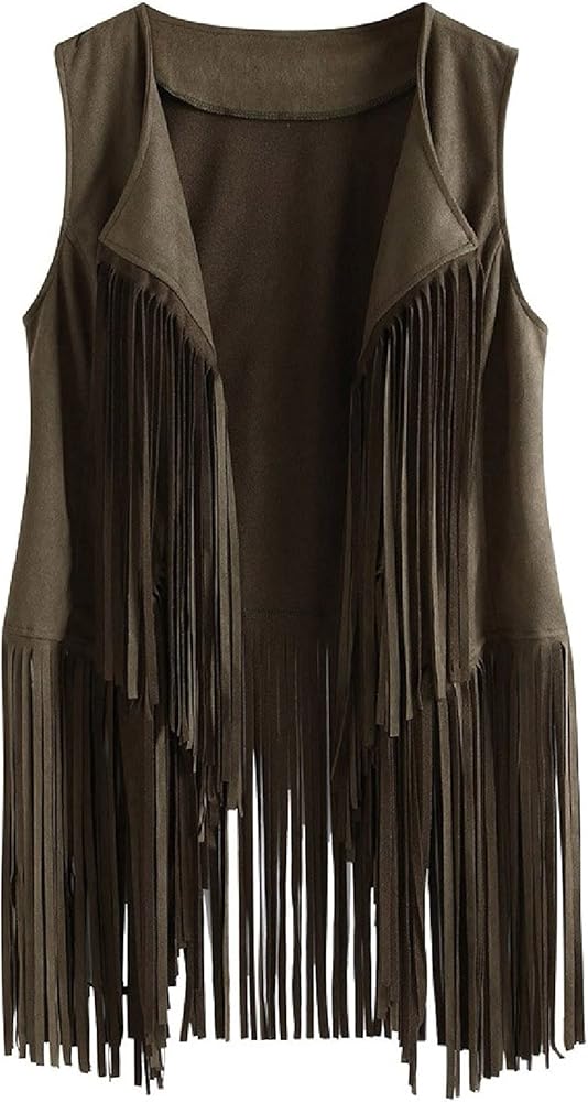 Fringe Vest for Women Western Cowgirl Outfits Suede Faux Tassels Cardigans Solid Sleeveless Hippie Jacket