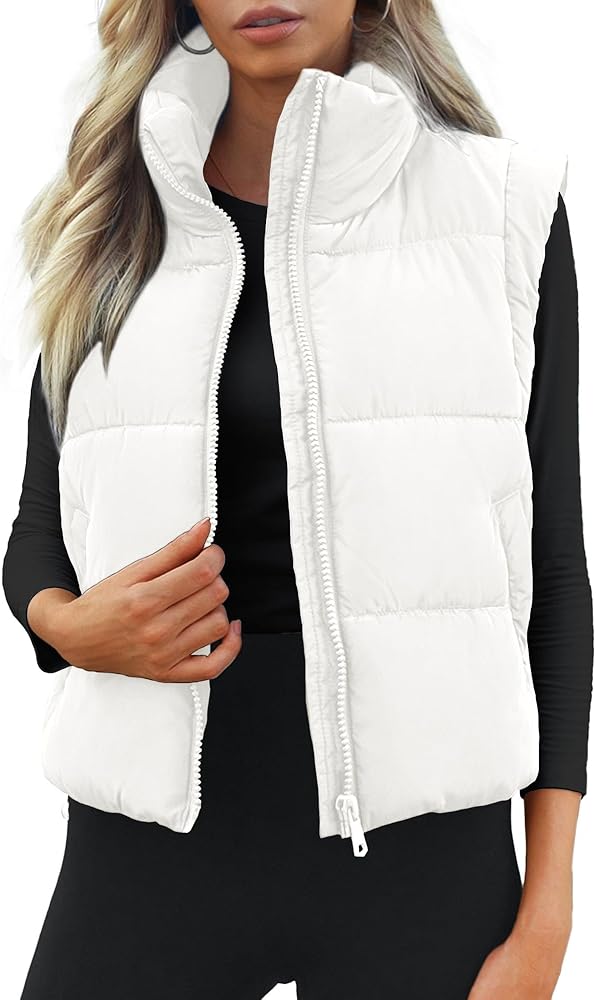 Cropped Puffer Vest Women Sleeveless Stand Collar Padded Gilet Winter Lightweight Puffy Vest