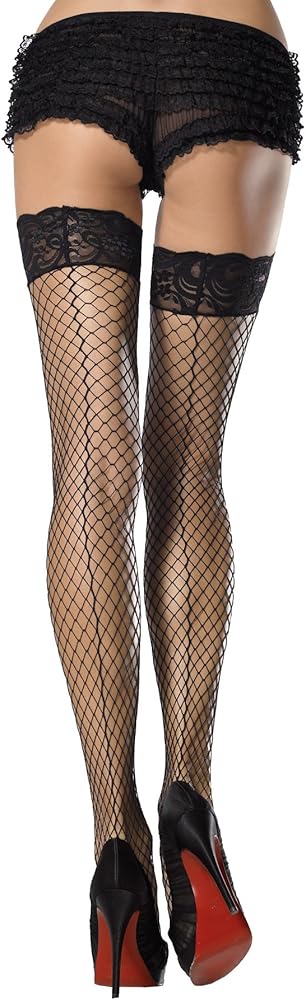 Leg Avenue Women's Stay Fishnet Thigh Highs with Backseam, Industrial Black, One Size