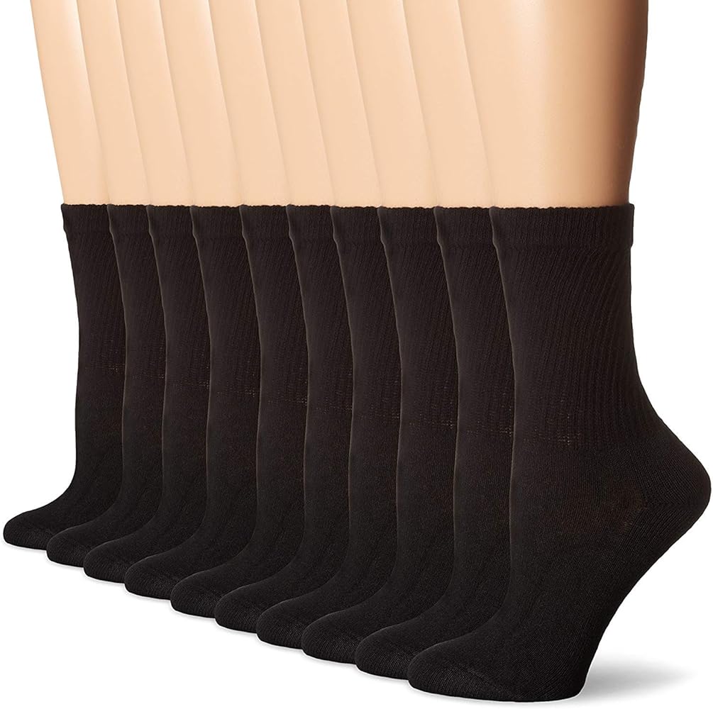 Women's Crew Sock Sock Size (9-11),Shoe Size (5-9) (9-11, 2 Pack (10 Pairs), Black)