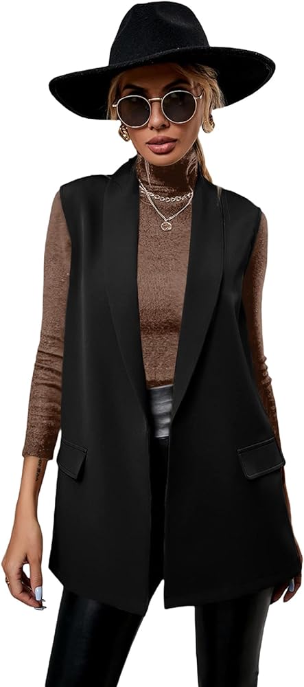 Milumia Women's Elegant Sleeveless Blazer Jackets Shawl Collar Open Front Vest Cardigan Black Medium