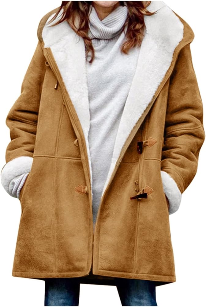 Sherpa Jacket Women Fuzzy Cardigan Clothes Casual Long Sleeve Fleece Lined Winter Coat