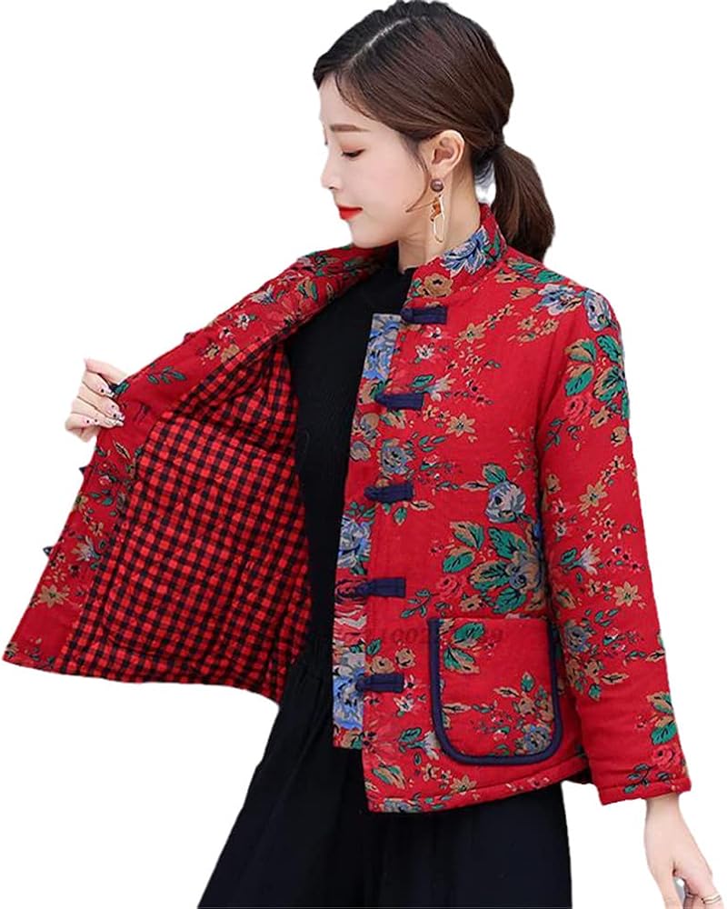 China Retro Tang Suit Coat Women Thick Warm National Vintage Loose Chinese Style Traditional Padded Jacket