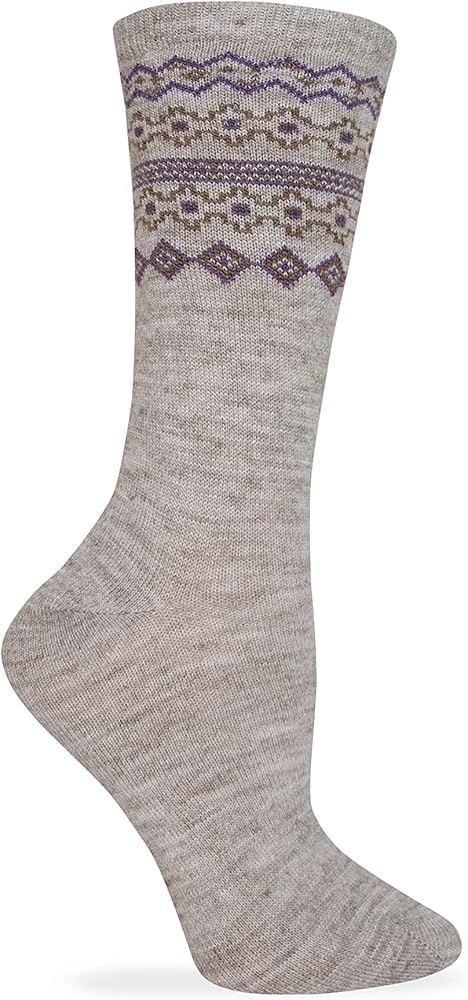 Fairisle Top Crew Socks, 1 Pair, Stone, Medium, Shoe Size W 6-9