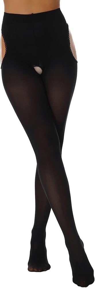 Women's High Stretch Cutout Lace Trim Hosiery Stockings High Waist Pantyhose Leggings