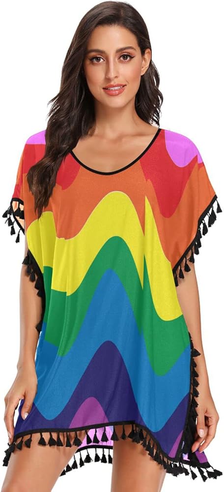 Gay Pride Flag Bathing Suit Cover Ups for Women Beach Swimsuit Cover Up Beach Tops S