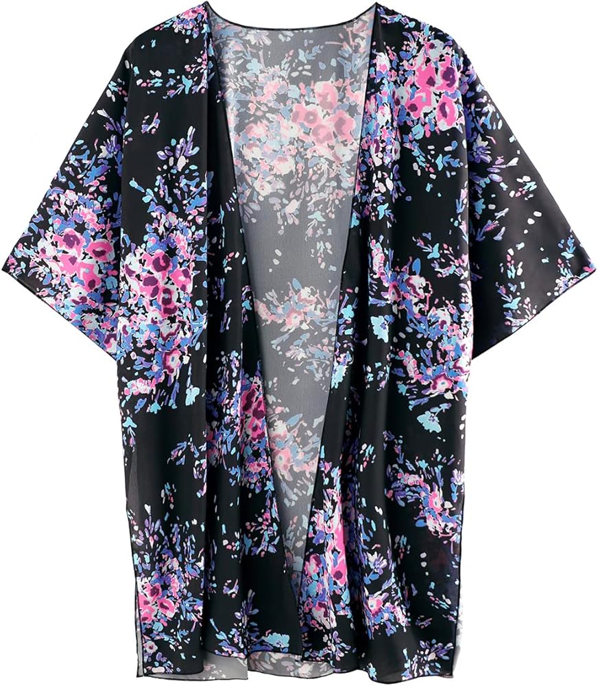 BB&KK Women's Boho Kimono Cardigans Casual Open Front Long Chiffon Cover Ups