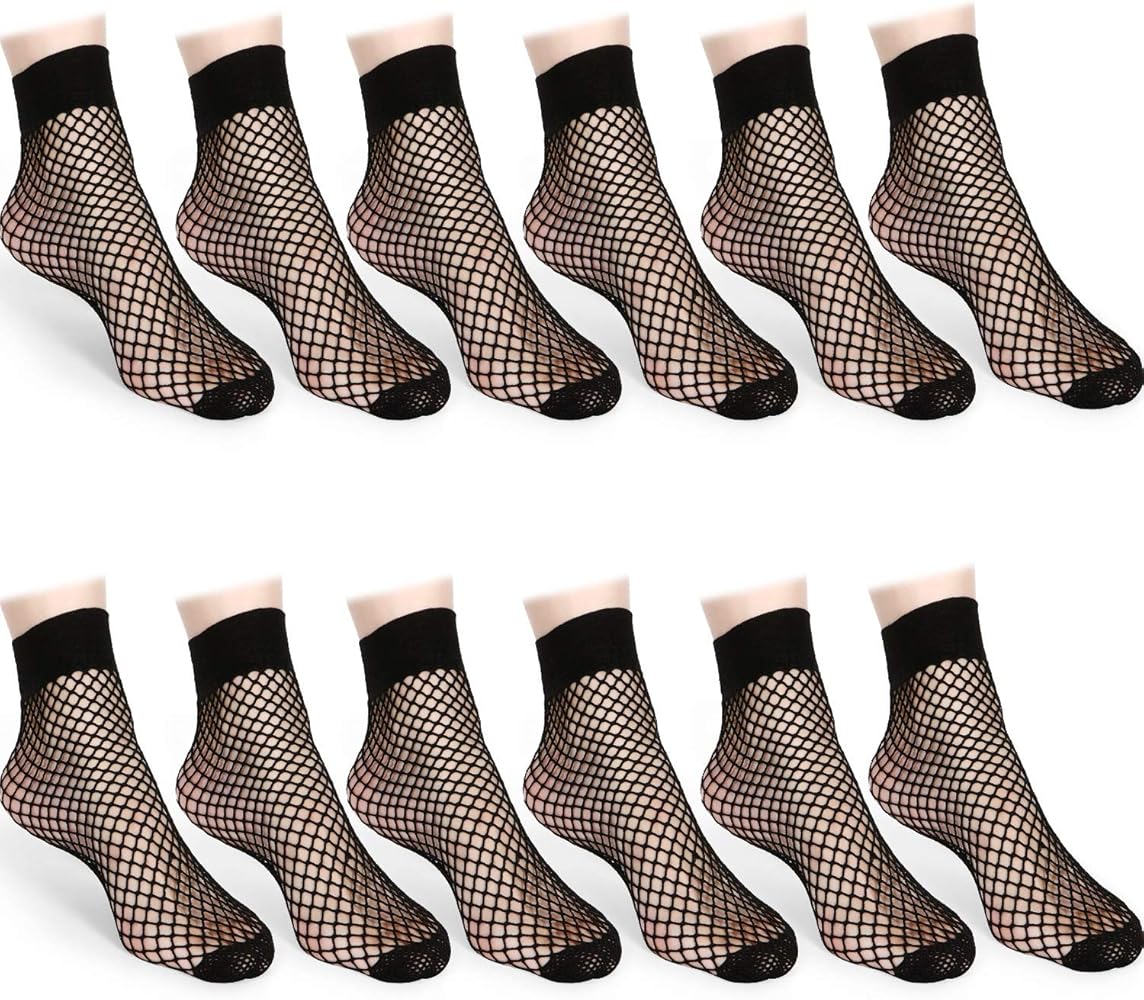 12 Pairs Fishnet Ankle Socks Lace Hollow Short Socks Black Mesh Net Dress Socks