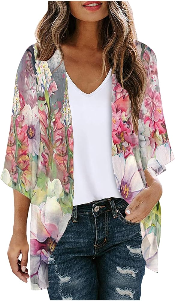 Womens Kimono Cover Ups Tops Tie Dye Summer Lightweight Cardigans Beach Sheer Blouse Shirts Loose Bohemian Outfits