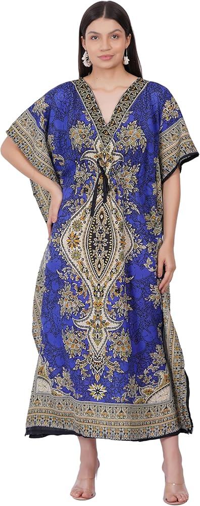 LAPSHA'S Women's Kaftan Dress Beach Cover Up Tribal Ethnic Print Plus Size Loose Kimono Maxi Dress