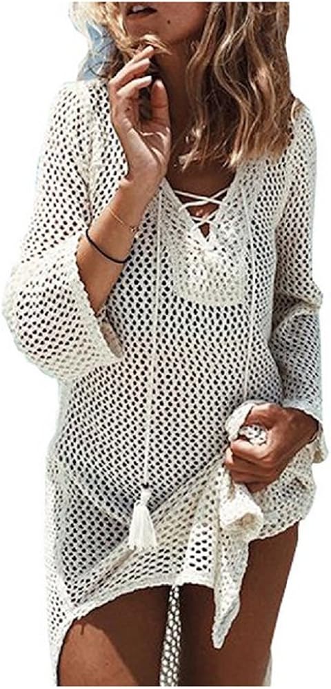 Women's Fashion Swimwear Crochet Tunic Cover Up/Beach Dress