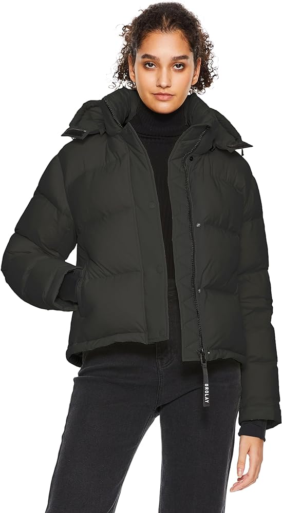 Orolay Women's Cropped Puffer Jacket Short Down Coat Thickened Winter with Detachable Hood