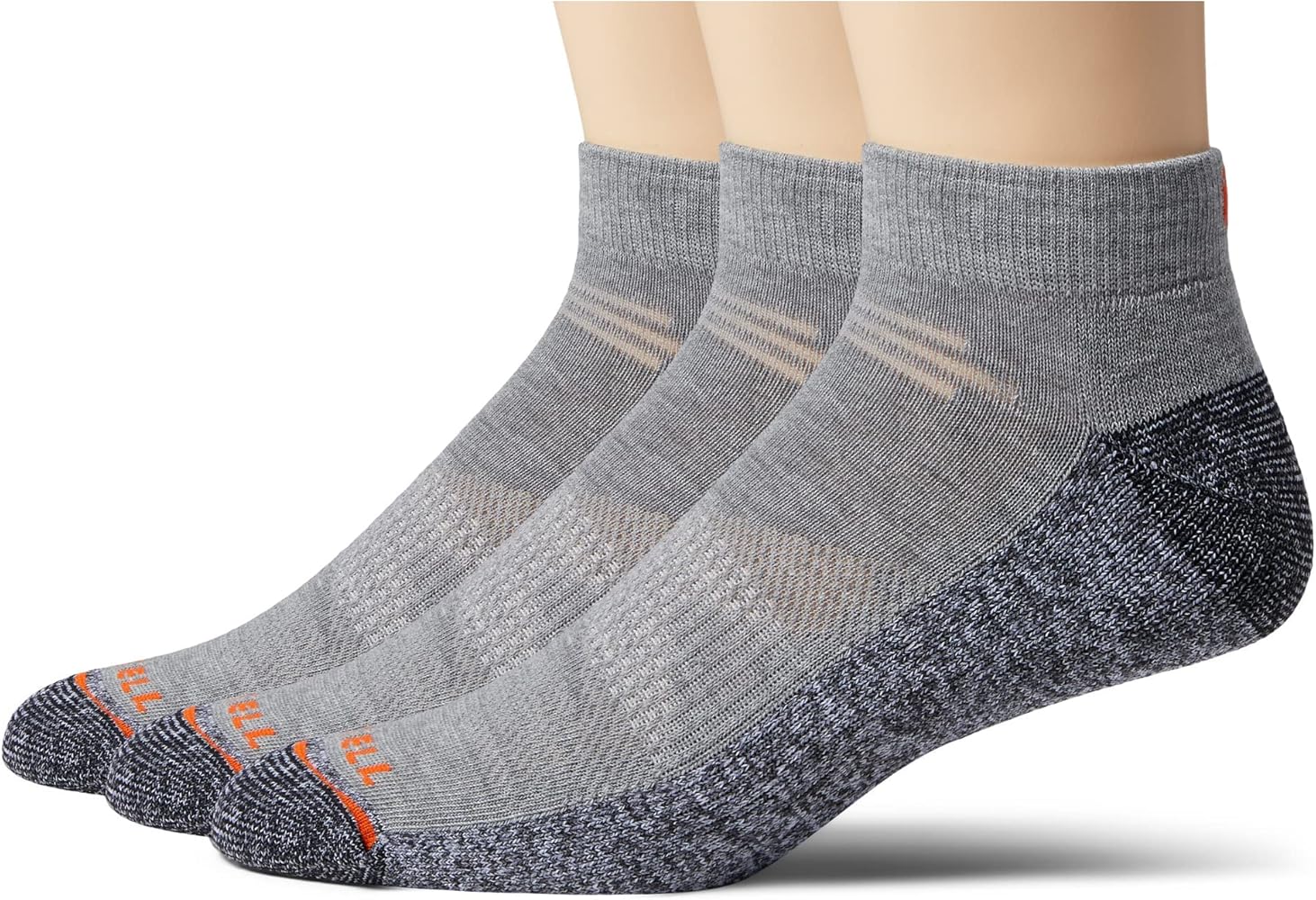 Merrell Adult's Lightweight Work Socks-3 Pair Pack-Unisex Repreve with Durable Reinforcement, Low Cut-Gray, L/XL (Men's 12.5-15 / Women's 14+)