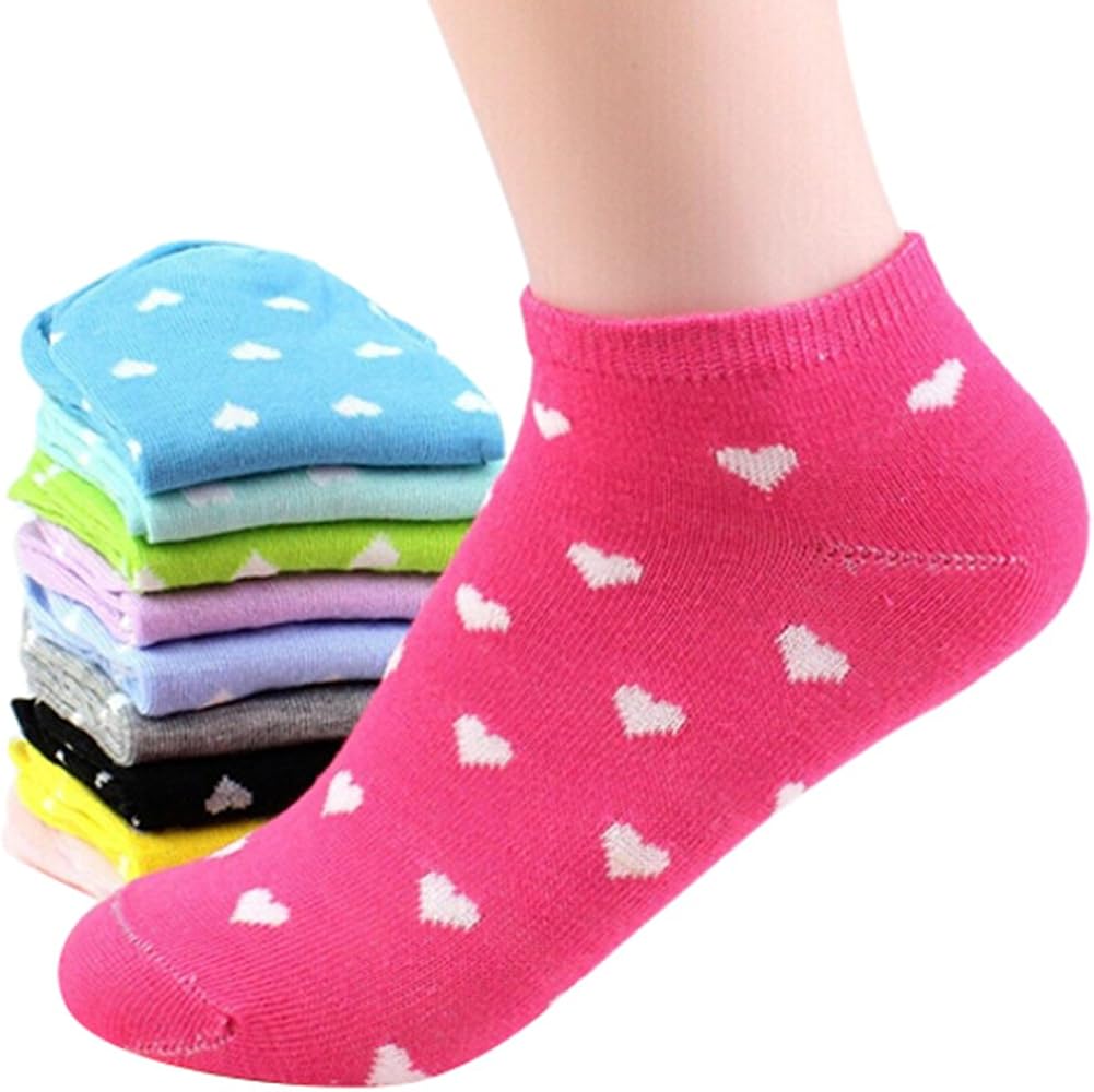 5 Pairs Random Color Womens Sport Cute Heart Ankle High Low Cut Cotton Socks