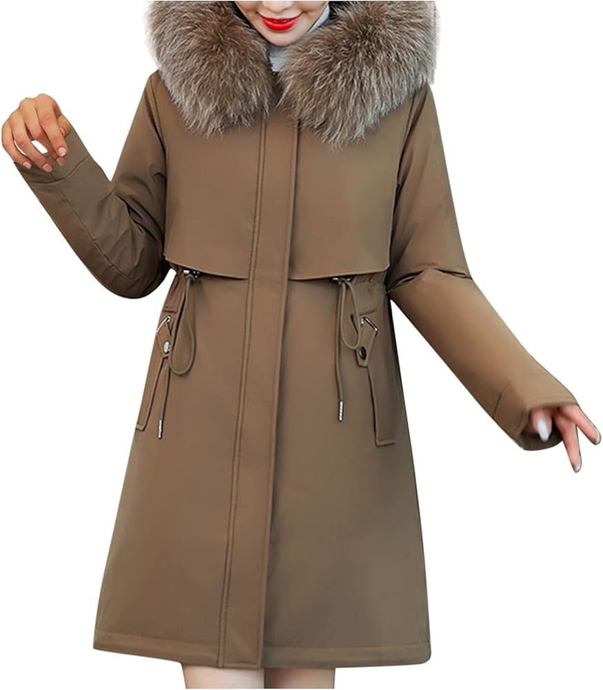 Womens Long down Coat Women's Warm Winter Coat Thicken Cotton Artificial -grass Trimmed Womens Lightweight