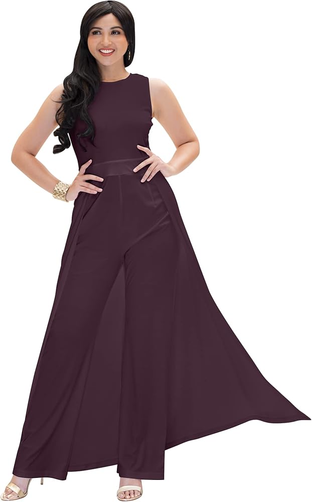 KOH KOH Sleeveless Flattering Dressy Long Pant Cape Classy Elegant Jumpsuit