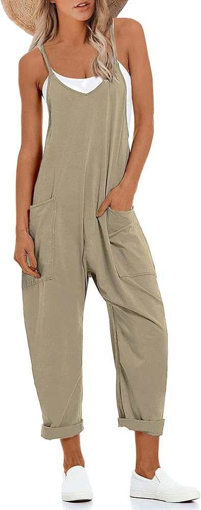 Springrain Womens Baggy Summer Jumpsuits Casual Jumpers for Women Stretchy Jumpsuit with Pockets