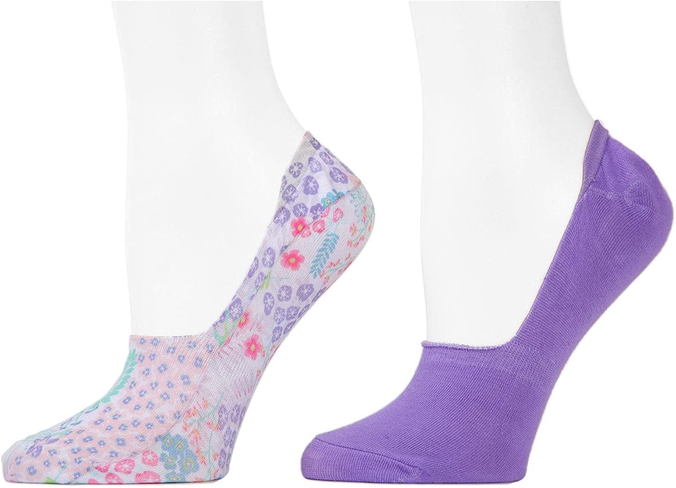 Natori 4 Pack Wildflowers No-Show Liner Socks White/Purp 9-11