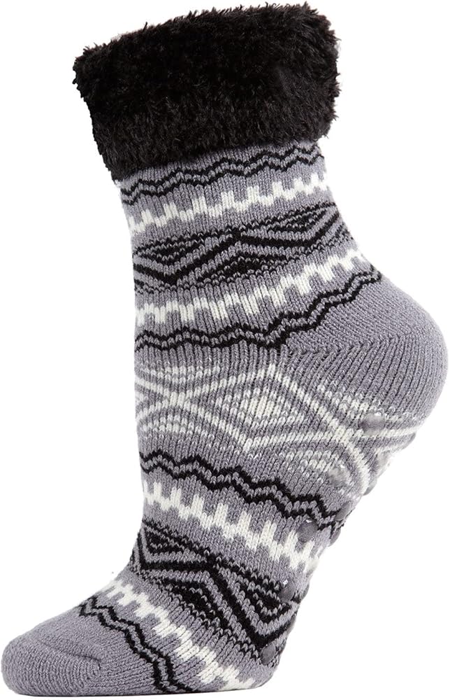 MeMoi Women's Aztec Fair Isle Plush Cabin Socks