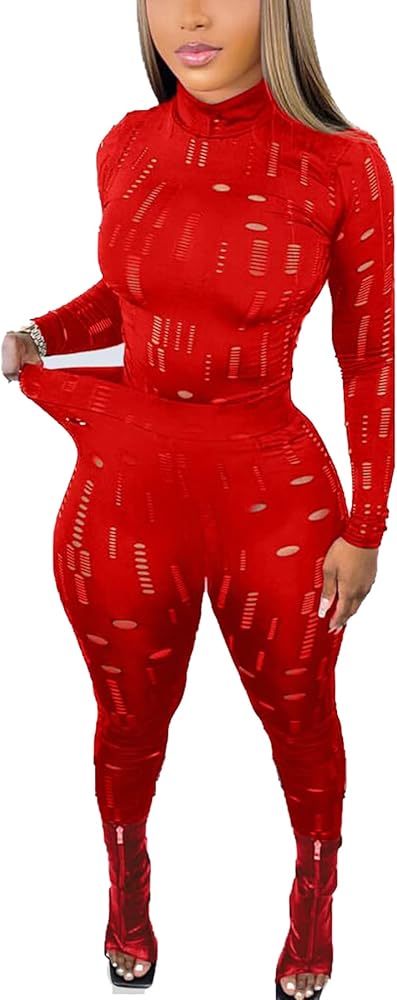 Tcremisa Womens Sexy Hollow Out Jumpsuits Long Sleeve Ruched Backless Pants Sets Bodycon Tracksuits Fall Outfits