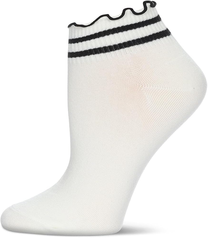 MeMoi Women's Combed Cotton Ruffle Stripe Low Cut Shortie Socks