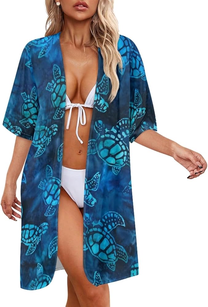 Kimono Cardigan Women Loose Swimwear Cover Ups, Summer Beach Cover Up with Half Sleeve Vacation Daily Wear