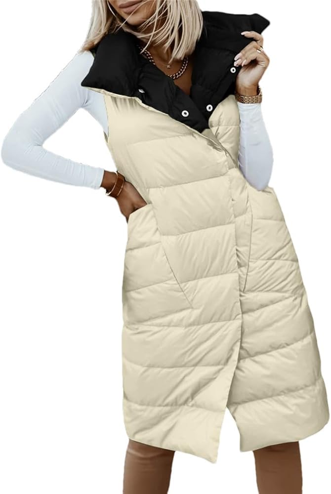 Winter Long Vest Parkas Jacket Women Solid Thick Down Cotton Coat Sleeveless Turndown Collar Waistcoat