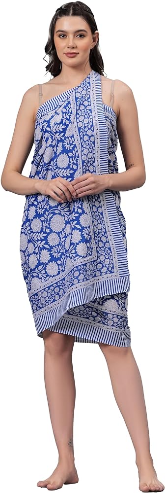 100% Cotton Hand Block Print Sarong Womens Swimsuit Wrap Cover Up Long