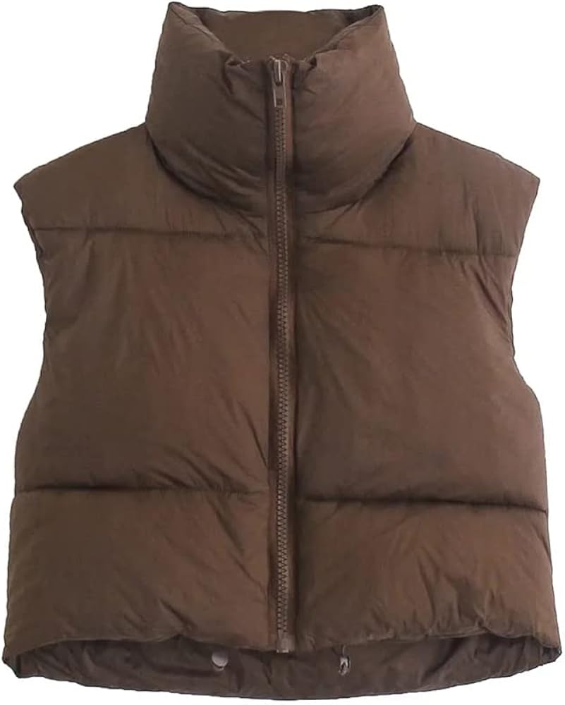 HOULENGS Women's Stand Collar Crop Puffer Vest Lightweight Sleeveless Winter Warm Outerwear Puffer Vest Padded Gilet