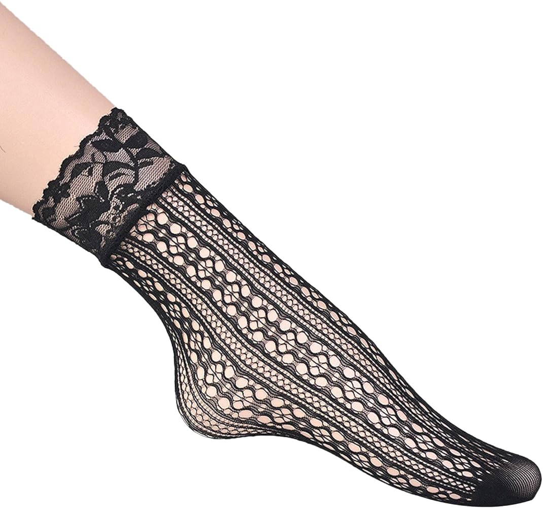 1 Pair Womens Girl Sheer Socks Mesh Lace Crew Socks Transparent See Through Ultra Thin Silk Nylon Dress