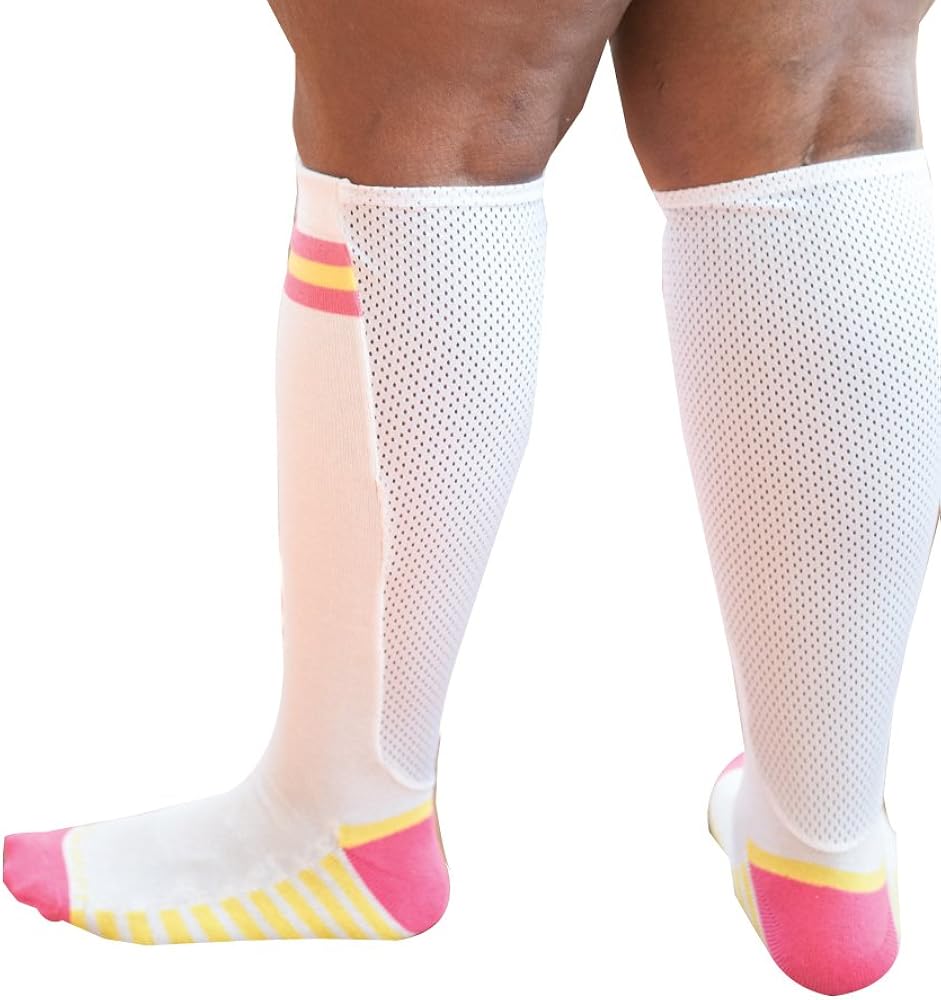 Xpandasox Womens Plus Size/Wide Calf Cotton Blend Sport Socks White Pink