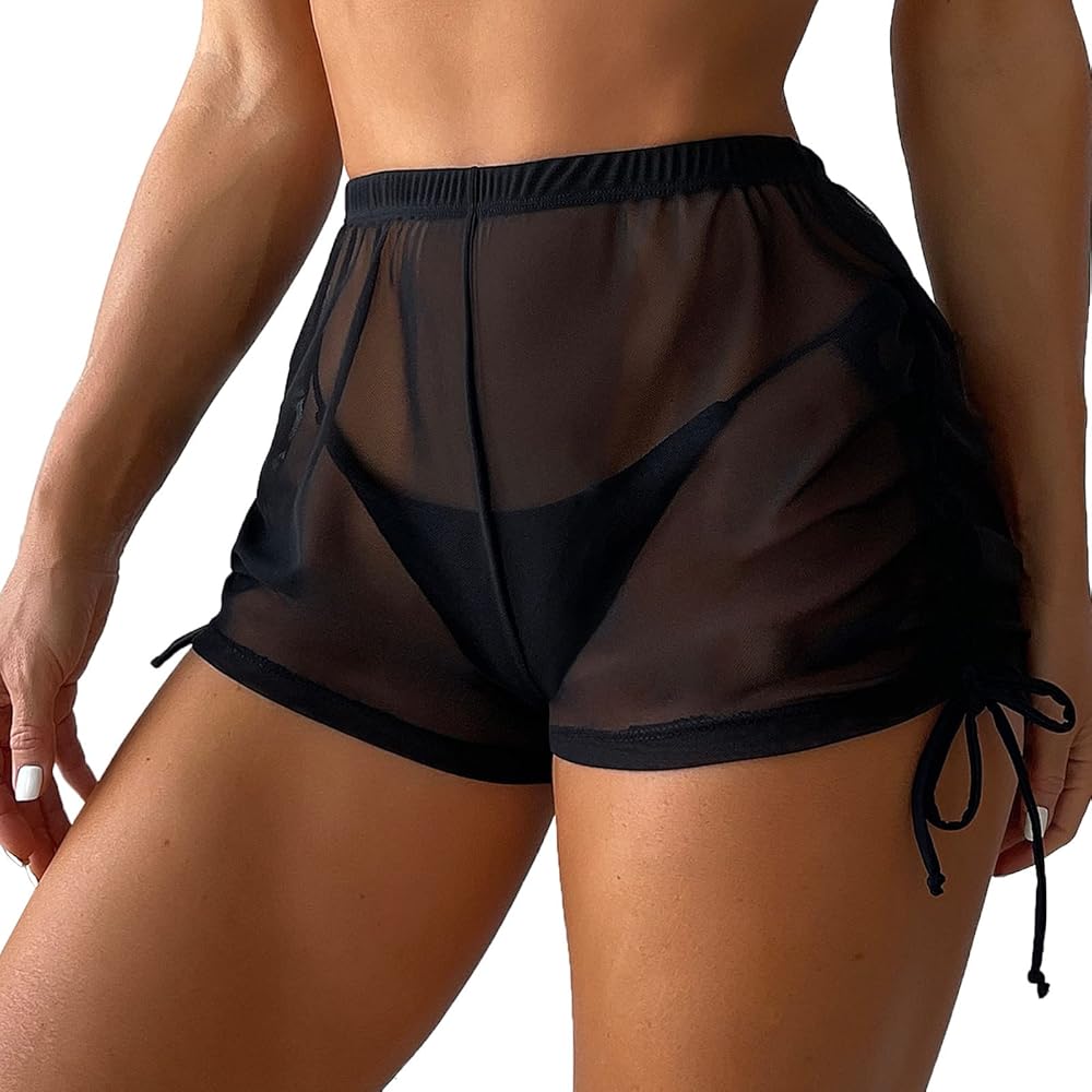 Swim Shorts Women Plus Size Sheer Board Short See Through Bikini Bottom Mesh Swimsuit Bottoms Sexy Bathing Suit Cover Ups