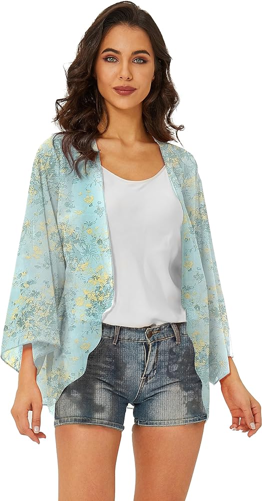 Spmor Women's Chiffon Boho Kimono Cardigan Beach Cover Shawl