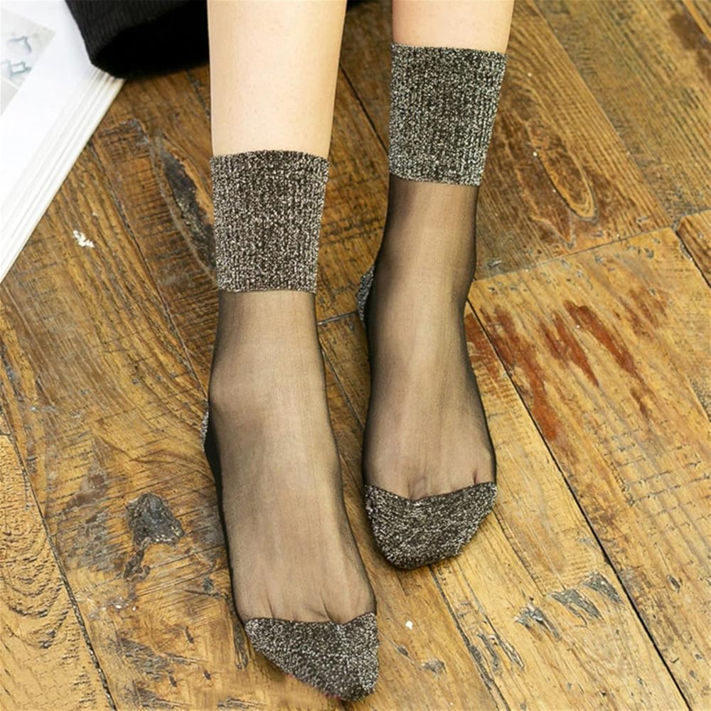 Women Socks Elastic Transparent Short Socks Summer Mesh Fishnet Crystal Socks Non-Slip Net Yarn Thin Socks Ankle Stockings