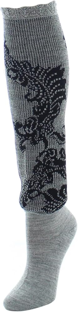 Natori Women's Feather Lace Wool-blend Knee Socks Medium Gray Heather 9-11