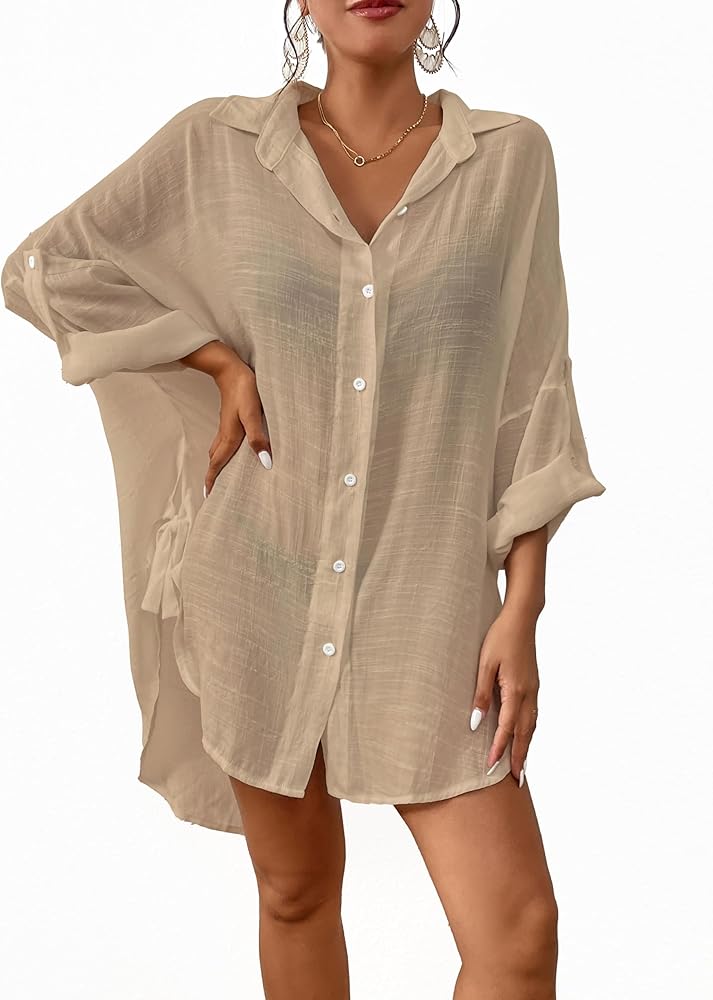 Bsubseach Women 2024 Swimsuit Cover Up Split Tie Beach Shirt Blouse