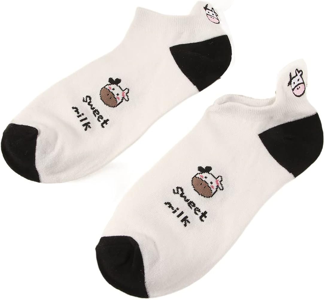 1 Pair Socks, Funny Women Socks, Trendy Cotton Hosiery, Cow Print Socks, Black White Short Sock, Casual Ankle Socks(B), (AMX2Z063F1US)