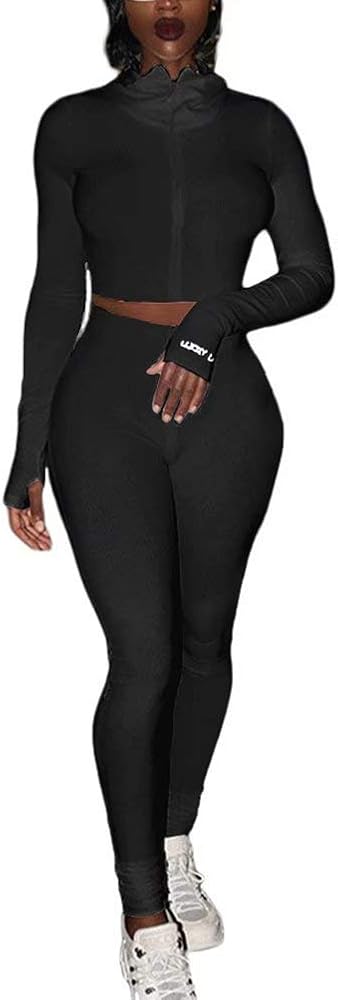 Women's 2 Piece Workout Outfits Zipper Long Sleeve Crop Top High Waist Shorts Tracksuit Set