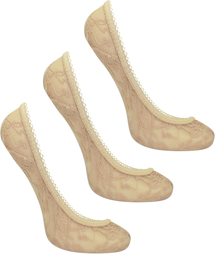 Nude Beige Lace 3-Pack No Show Socks